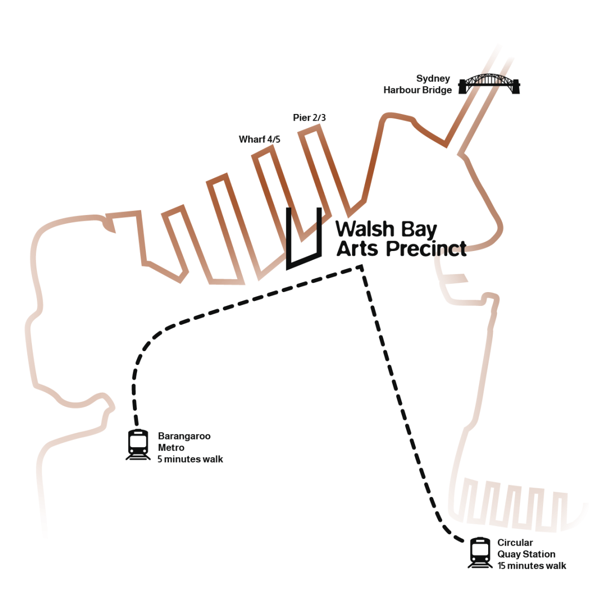 Walsh Bay Arts Precinct map showing transport options